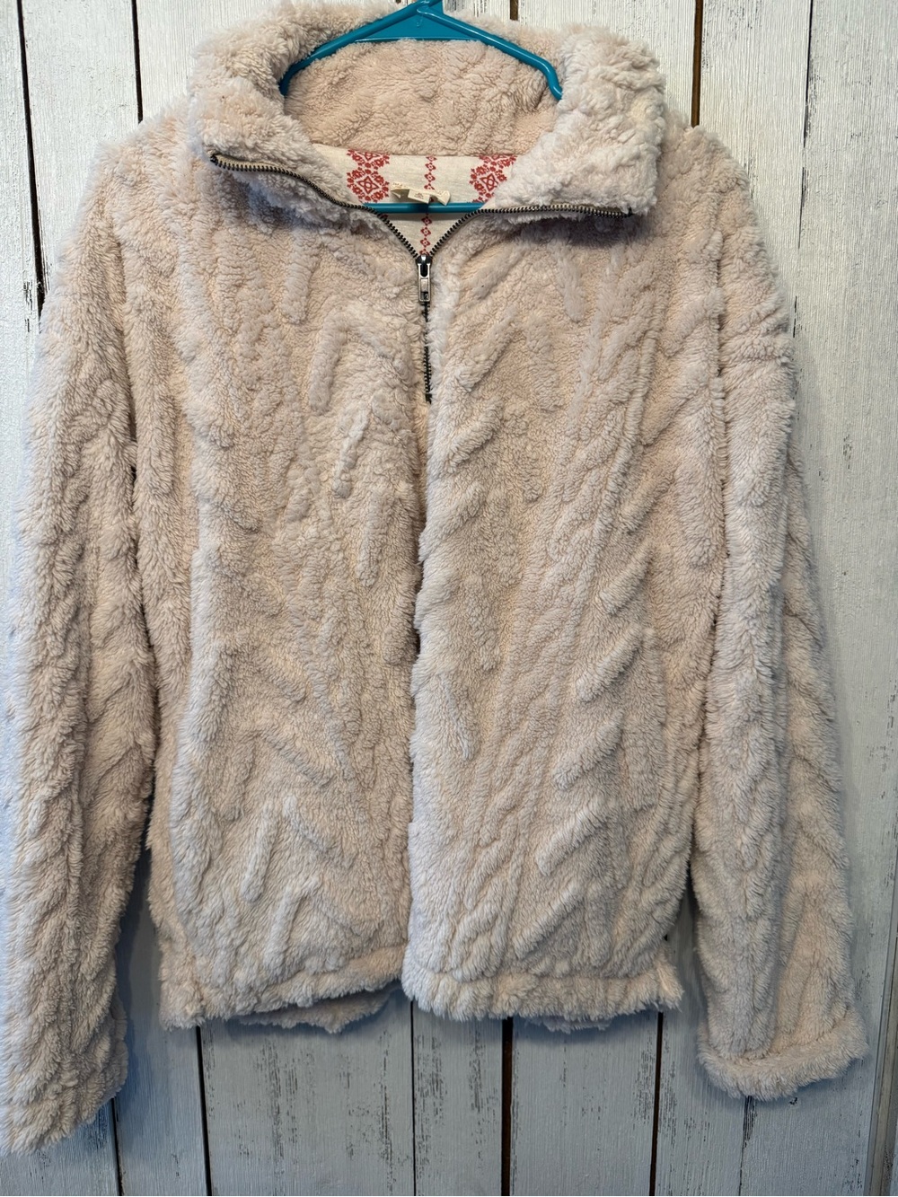 Hem & Thread Plush Zip-Up Teddy Jacket in Light Taupe